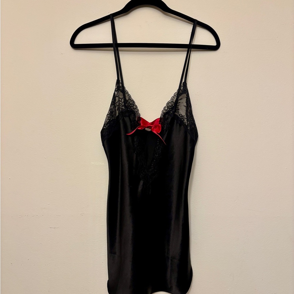Victoria's Secret Black and Red Satin Chemise